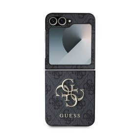   Guess 4G Metal Logo PU Samsung Galaxy Z Flip 6 / Flip 7 FE hátlap tok, szürke