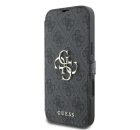 Guess 4G Metal Logo iPhone 16 Plus flip/oldalra nyíló tok, fekete GUBKP16M4GMGGR