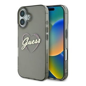   Guess IML Heart iPhone 16 kemény hátlap tok, fekete GUHCP16SHCHGSPK