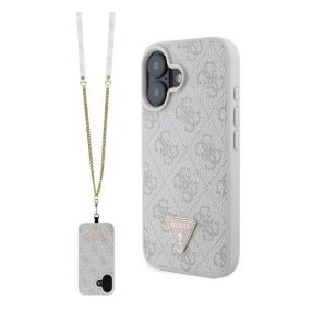   Guess Leather Metal Logo Strass Crossbody iPhone 16 kemény hátlap tok, rózsaszín GUHCP16SP4TDSCPP