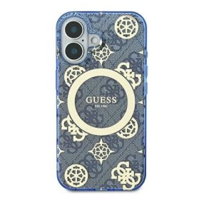   Guess IML Peony On 4G Background iPhone 16 Pro MagSafe kemény hátlap tok, kék GUHMP16LH4PYEEB
