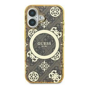   Guess IML Peony On 4G Background iPhone 16 Pro MagSafe kemény hátlap tok, barna GUHMP16LH4PYEEW