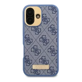  Guess 4G Logo Plate iPhone 16 Pro Max MagSafe kemény hátlap tok, kék GUHMP16XU4GPRB