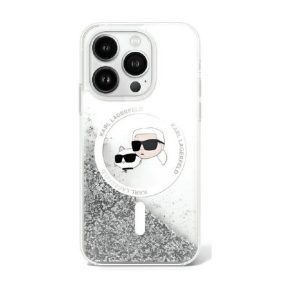   Karl Lagerfeld Liquid Glitter Karl&Choupette Head iPhone 16 Pro Max Magsafe hátlap tok, átlátszó KLHMP16XLGKCSGH