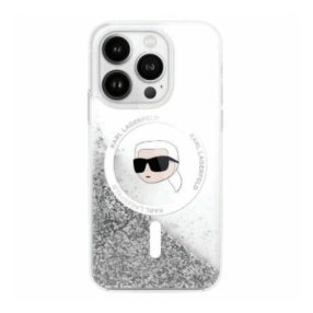   Karl Lagerfeld Liquid Glitter Karl Head iPhone 16 Pro Magsafe hátlap tok, átlátszó KLHMP16LLGKISGH