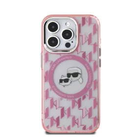   Karl Lagerfeld IML Monogram Karl&Choupette Head iPhone 16 Pro MagSafe hátlap tok, rózsaszín KLHMP16LHMCKMHP
