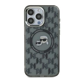   Karl Lagerfeld IML Monogram Karl&Choupette Head iPhone 16 Pro MagSafe hátlap tok, fekete KLHMP16LHMCKMHK
