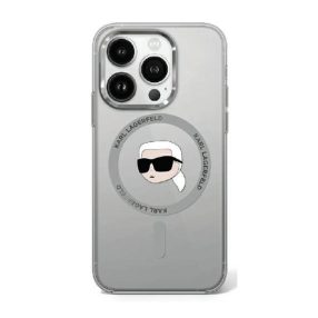   Karl Lagerfeld IML Metal Karl Head iPhone 16 Pro MagSafe kemény hátlap tok, fekete KLHMP16LHLSKIK