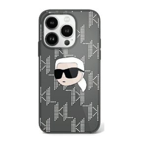   Karl Lagerfeld IML Karl Head Electroplated iPhone 16 Pro kemény hátlap tok, fekete KLHCP16LHKLPKHK