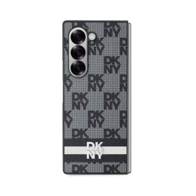   DKNY PU Leather Checkered Pattern and Stripe Samsung Galaxy Z Fold 6 hátlap tok, fekete
