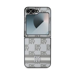   DKNY PU Leather Checkered Pattern and Stripe Samsung Galaxy Z Flip 6 / Flip 7 FE hátlap tok, bézs