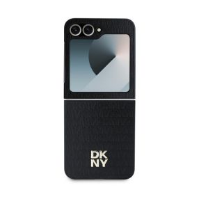   DKNY PU Leather Repeat Pattern Stack Logo Samsung Galaxy Z Flip 6 / Flip 7 FE hátlap tok, fekete