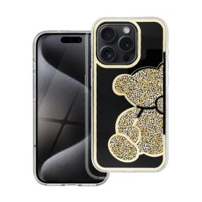 Teddy Bear iPhone 16 Plus csillogó köves tok, arany