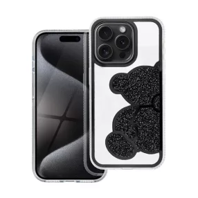 Teddy Bear iPhone 14 Pro Max csillogó köves tok, fekete