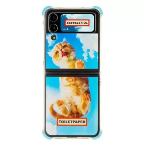   Samsung Galaxy Flip4 Toiletpaper macska mintás gyári tok, kék (GP-FPF721HICLY)