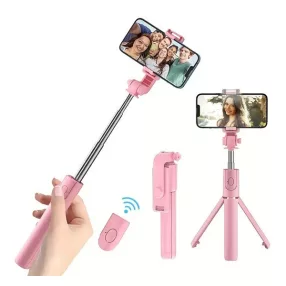   Prémium selfie bot, 19 - 70 cm, forgatható, exponáló gombbal, bluetooth-os, v4.0, tripod, R1, rózsaszín