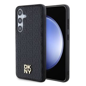   DKNY Leather Pattern Metal Logo Samsung Galaxy S24+ (S926) Magsafe hátlap tok, fekete DKHMS24MPSHRPSK
