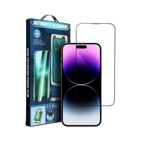   iPhone 16 Plus 5D Full Glue tempered glass kijelzővédő üvegfólia felhelyező kerettel, fekete