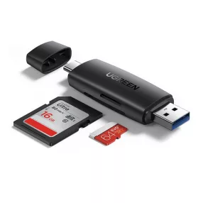   Ugreen CM304 USB-A + USB-C adapter SD + microSD kártyaolvasó, fekete
