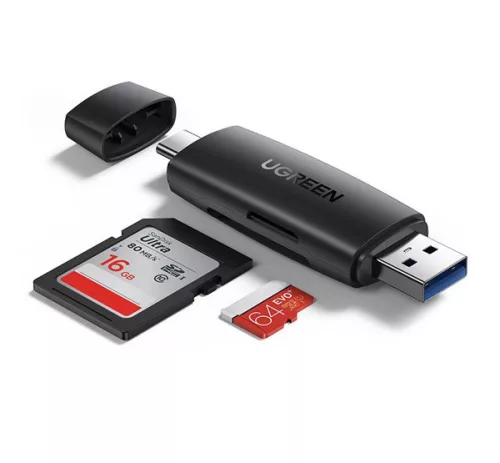 Ugreen CM304 USB-A + USB-C adapter SD + microSD kártyaolvasó, fekete