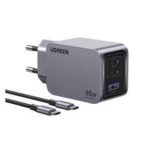   Ugreen Nexode Pro USB-A + 2x USB-C hálózati töltő adapter + USB-C kábel, 65W, 1.5m, fekete