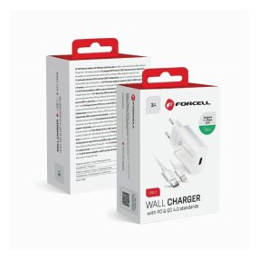   Forcell F-Energy TFK-TC-20WPD USB-C + USB-C-Lightning  töltő adapter kábellel, PD, QC4.0, 3A, 20W, fehér