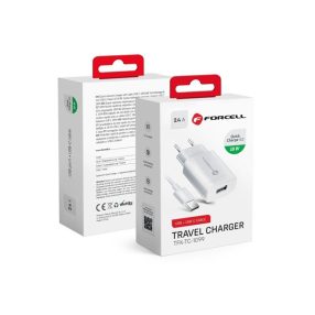   Forcell F-Energy TFK-TC-1099 USB-A + USB-A-USB-C töltő adapter kábellel, QC3.0, 2,4A, 18W, fehér