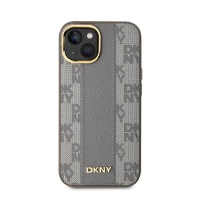   DKNY PU Leather Checkered Pattern iPhone 15 MagSafe tok, bézs