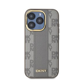   DKNY PU Leather Checkered Pattern iPhone 15 Pro MagSafe tok, bézs