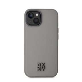 DKNY PU Leather Stack Logo iPhone 15 MagSafe tok, szürke
