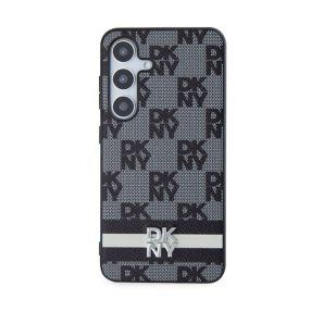   DKNY PU Leather Checkered Pattern and Stripe Samsung Galaxy S24 tok, fekete