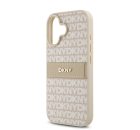 DKNY PU Leather Repeat Pattern Tonal Stripe iPhone 16 Plus tok, rózsaszín