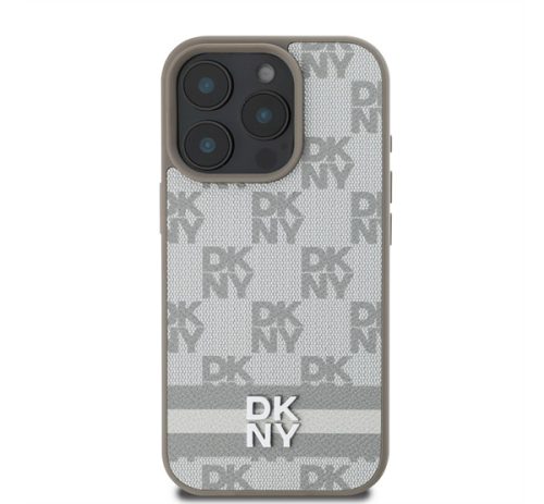 DKNY PU Leather Checkered Pattern and Stripe iPhone 16 Pro Max tok, bézs