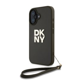   DKNY PU Leather Stack Logo iPhone 16 tok csuklópánttal, zöld