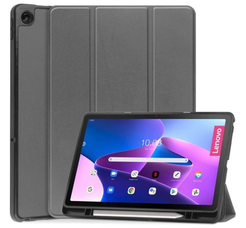 Lenovo Tab M10 Plus (10.61) (3. generáció) TB125 / TB128, mappa tok, Trifold, érintőceruza tartó, szürke
