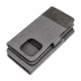   Gomma iPhone 16 Pro flip/oldalra nyíló tok kártyatartó résszel, szürke