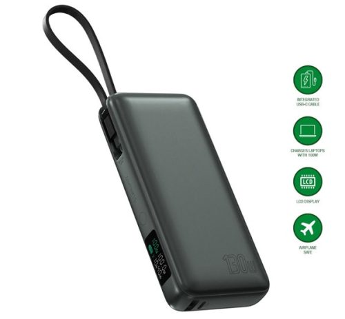 4smarts Power bank / külső akkumulátor beépített USB-C kábellel, digitális kijelzővel, 20000mAh, 130W, szürke