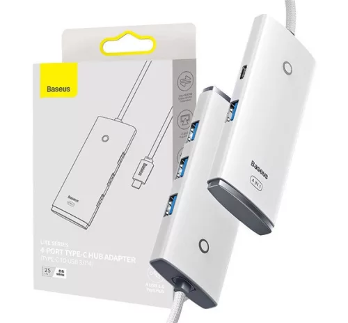 Baseus Lite Series 4 az 1-ben Hub USB-C-4x USB-A 3.0+USB-C, fehér