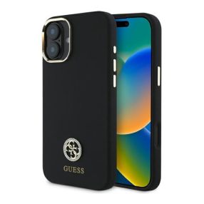   Guess Silicone Logo Strass 4G iPhone 16  hátlap tok, fekete GUHCP16SM4DGPK