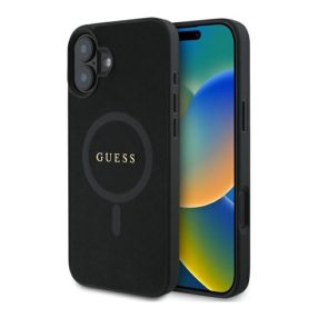   Guess Saffiano Classic Logo iPhone 16 MagSafe hátlap tok, fekete GUHMP16SPSAHMCK