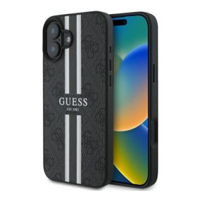   Guess 4G Printed Stripes iPhone 16 MagSafe hátlap tok, fekete GUHMP16SP4RPSK