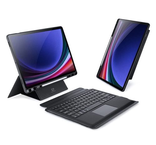 Dux Ducis DK Samsung Tab S10 Plus/S9 Plus/S9 FE Plus kihajtható tok vezeték nélküli billentyűzettel, háttérvilágítással, fekete