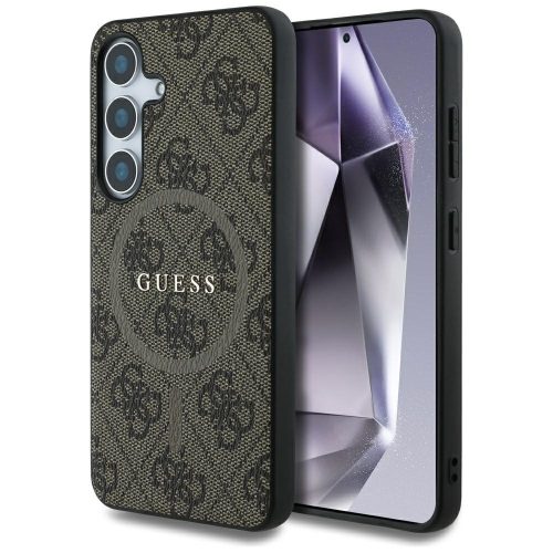 Guess Leather 4G Colored Ring Classic Logo MagSafe Samsung Galaxy S25+ kemény hátlap tok, barna