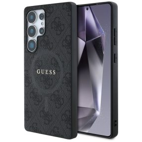   Guess Leather 4G Colored Ring Classic Logo MagSafe Samsung Galaxy S25 Ultra kemény hátlap tok, fekete