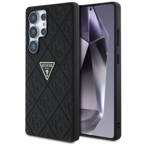 Guess Hot Stamp 4G Pattern Triangle Metal Logo Samsung Galaxy S25 Ultra kemény hátlap tok, fekete
