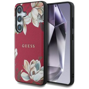  Guess Grained Printed Flower Pattern Samsung Galaxy S25 MagSafe kemény hátlap tok, fukszia