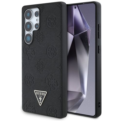 Guess Grained Hot Stamp Peony Pattern Triangle Logo Samsung Galaxy S25 Ultra MagSafe kemény hátlap tok, fekete