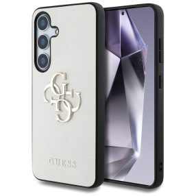   Guess Grained Big 4G Logo Small Classic Logo Samsung Galaxy S25 kemény hátlap tok, bézs