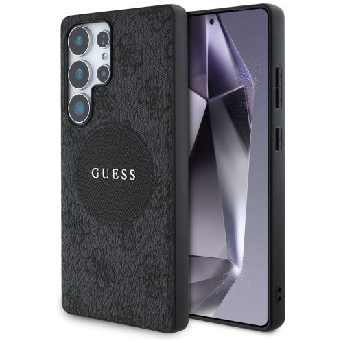 Guess 4G Round Patch Classic Logo Samsung Galaxy S25 Ultra MagSafe kemény hátlap tok, fekete
