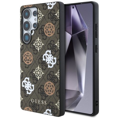 Guess 4G Printed Colored Peony Pattern Samsung Galaxy S25 Ultra MagSafe kemény hátlap tok, barna